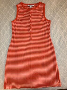 NWOT 41 Hawthorn Orange & White  Sleeveless Henley Dress Size M 95% Cotton